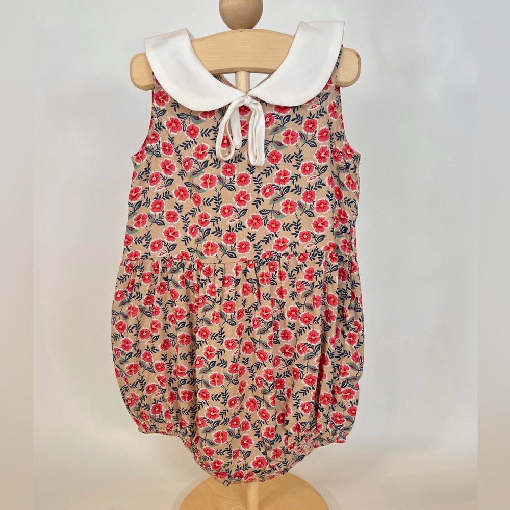 Floral Cotton Baby Romper with Peter Pan Collar - Pink Floral